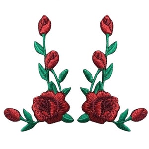 Red Rose Applique Patch Set - Flower Bloom Badge 2-3/8&quot; (2-Pack, Iron on)