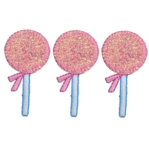Lollipop Applique Patch - Sparkly Pink Candy Food Snack Badge 2&quot; (3-Pack, Iron on)