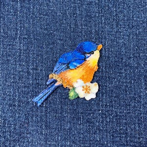 Bluebird Applique Patch - Embroidery & Sublimation Flower Blue Bird Badge 2" (Iron On)
