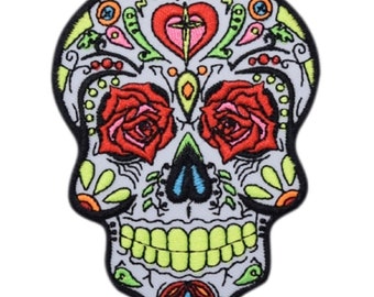 Large Sugar Skull Patch - Dia de los Muertos, Skeleton, Halloween 3.5" (Iron on)