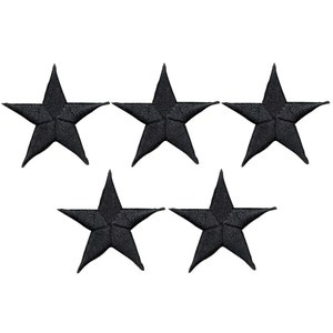 May include: Five black embroidered star patches. Each star is approximately 2.5 cm in diameter.