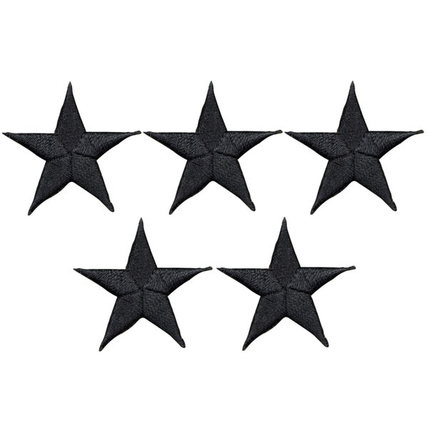 Star Applique Patch - Black 1.25" (5-Pack, Small, Iron on)
