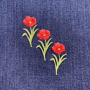 3-Pack Poppy Applique Patch - Embroidered Flower Badge 2" (Iron On)