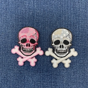 2-Pack Shimmery Skull & Crossbones Patch Set - Embroidered Skeleton Badges 2.75" (Iron On)