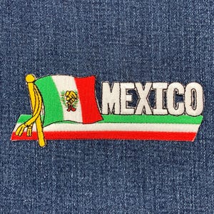 Mexico Patch - Mexican Flag & Ribbon Embroidered Badge 4-7/8&quot; (Iron on)