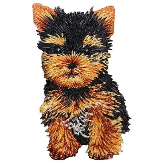 ティーカップ ヨーキー ドッグ アップリケ パッチ - 刺繍入り