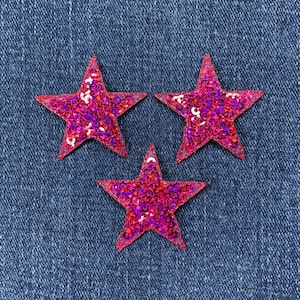 3-Pack Sequin Star Applique Patch - Fuchsia Pink Badge 1.5" (Iron On)