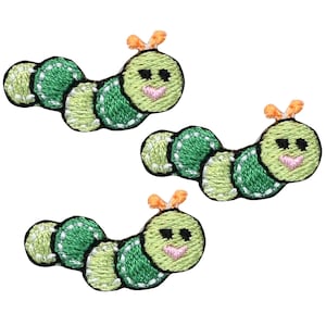 Mini Caterpillar Applique Patch - Insect Bug Embroidered Badge 1.25&quot; (3-Pack, Iron on)