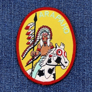 Arapaho Patch - Embroidered Horse & Native American Indian Badge 3-7/8" (Iron On)