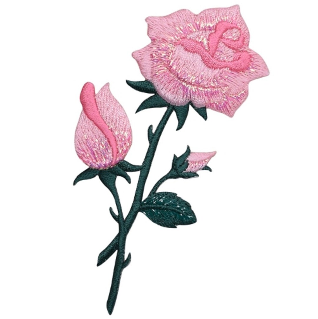 thumbnail image 2 of Pretty Pink Rose Embroidered Iron-On Patch - 4.75 Inch Flower Love Badge For DIY 2 of 5