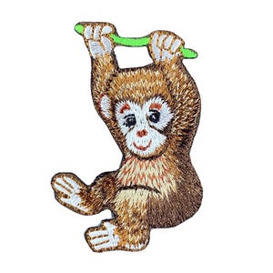 Baby Monkey Swinging On A Vine Patch - Embroidered Animal Badge 2-7/8" (Iron On)