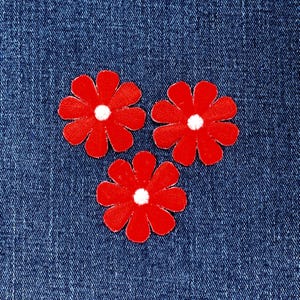 3-Pack Daisy Applique Patch - Embroidered Red & White Flower Badge 1.5" (Iron On)