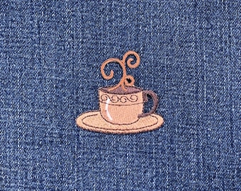Coffee Applique Patch - Embroidered Cafe Espresso Badge 1-7/8" (Iron On)