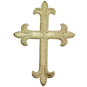 Gold Cross Patches 5-pack Religious Embroidered Iron on Patch Applique 