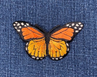 Orange Butterfly Applique Patch - Embroidered Insect Badge 2-7/8&quot; (Iron On)