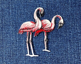 Flamingos Applique Patch - Embroidered Shimmery Flamingo Bird Animal Badge 3" (Iron on)