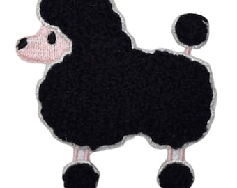 Chenille Caniche Applique Patch - Chien Noir, Badge Canin 2-5/8" (Fer sur)