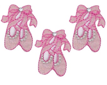 Ballet Dance Slippers Applique Patch - Ballerina Shoes, Jewel 1-1/8" (3-Pack, Iron on)