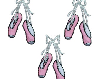 Ballerina Applique Patch - Dance Shoes, Ballet Slippers 1-3/4" (3-Pack, Iron on)