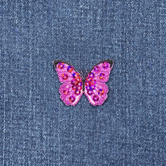 Schmetterling Applikation Aufnäher – Bestickt In Blau & Rosa, Aufbügelbar Für Kleidung