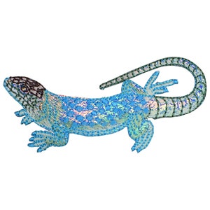 Shiny Blue Lizard Applique Patch - Reptile Biology Badge 3-3/8&quot; (Iron on)