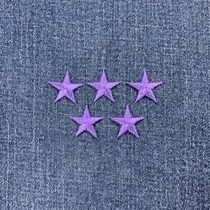 5-Pack Purple Star Applique Patch - Embroidered Achievement Badge 7/8&quot; (Iron On)