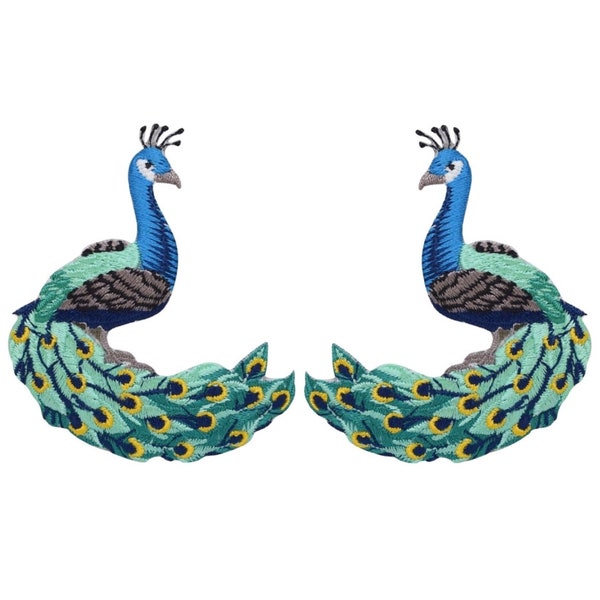 Peacock Applique Patch Set - Peafowl, Animal, Bird Badge 3" (2-Pack, Iron on)