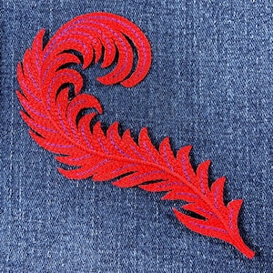 Red Feather Patch - Embroidered Decorative Fashion Applique 4-7/8" (Iron On)