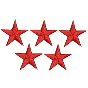 May include: Five red felt star-shaped patches. The stars are approximately 2.5 cm in diameter.