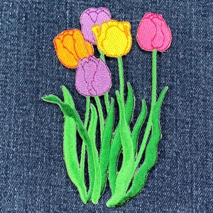 Großer Tulpen Aufnäher - Bunte Frühlings Blume Anstecker 10cm (Bügelbild)