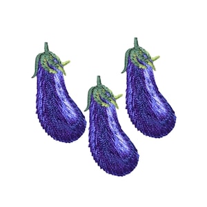 3-Pack Eggplant Applique Patch - Embroidered Vegetable & Food Badge 1-3/8" (Iron On)