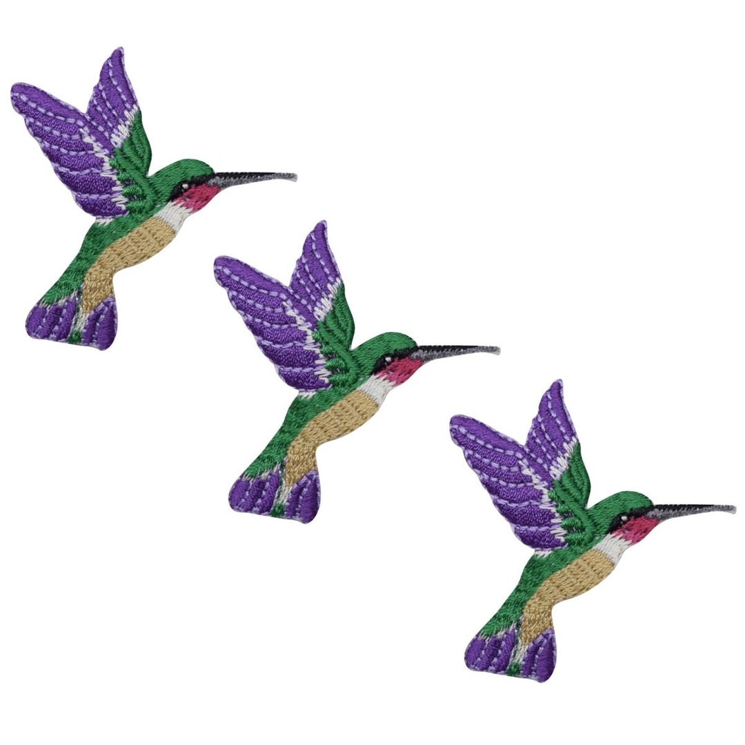 Hummingbird Applique Patch - Blue & Green Embroidered Bird