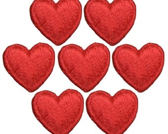 7-Pack Mini Red Heart Applique Patches - Embroidered Iron-On Badges (1/2 Inch)