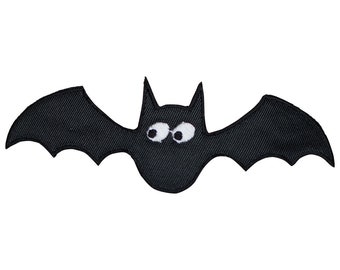 Black Bat Applique Patch - Halloween Badge 4" (Iron on)