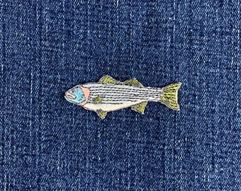 Striped Bass Fish Applique Patch - Embroidered Sport Fishing Badge 2-1/8" (Iron On)