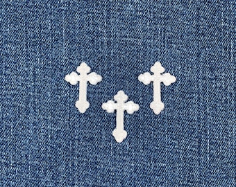 3-Pack White Cross Applique Patch - Mini Embroidered Christ Jesus Badge 1.25" (Iron On)