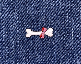 Dog Bone & Bow Applique Patch - Embroidered Puppy Badge 1-3/8" (Iron On)