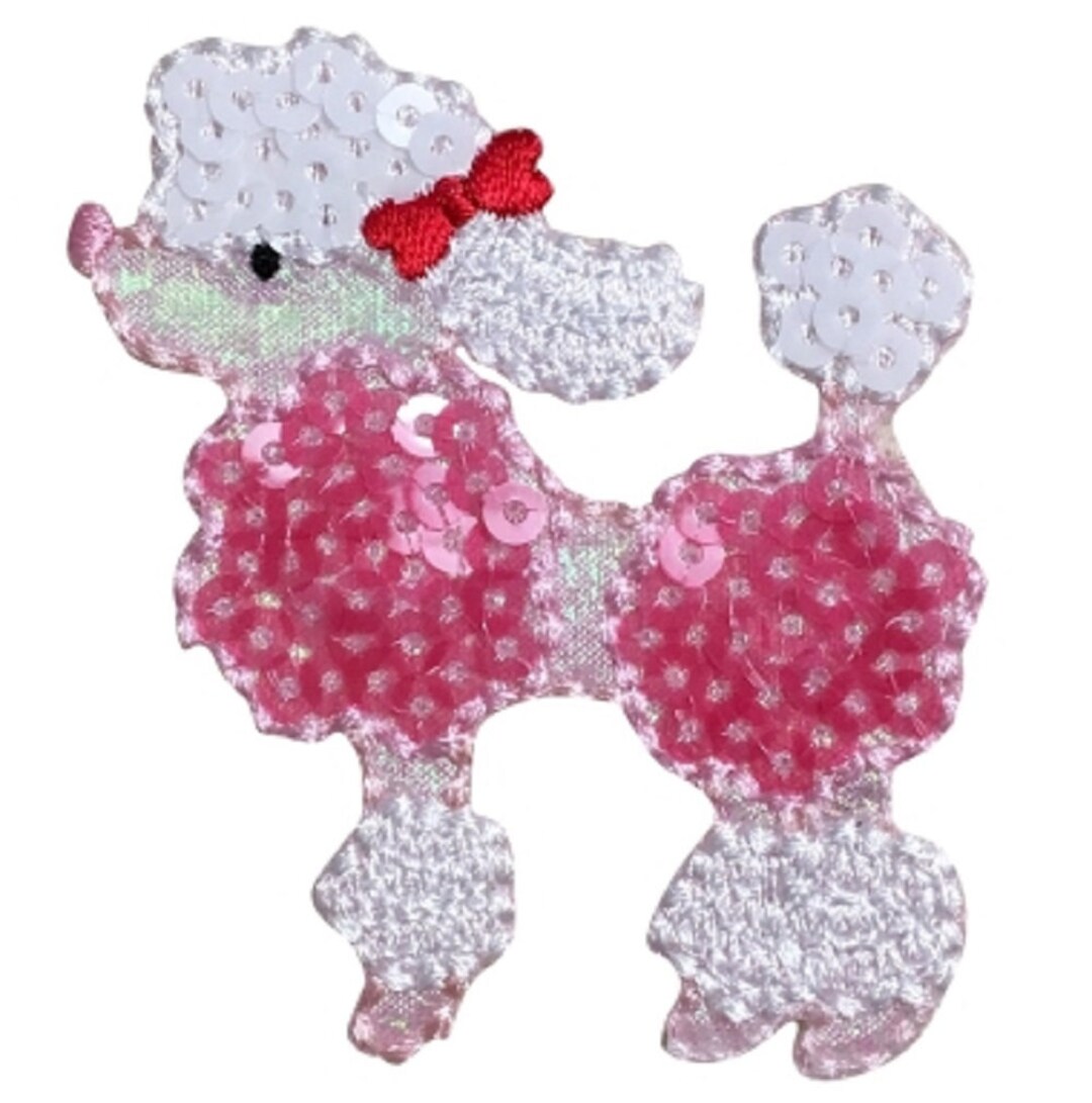 Sequin Poodle Applique Patch White Dog, Puppy in Dress Badge 2-3/8 iron ...