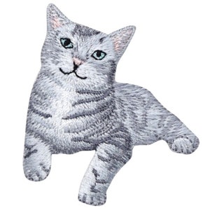 Kitty Cat Applique Patch - Gray Tabby Kitten 2" (Iron on)