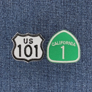 ハイウェイ101とカリフォルニアハイウェイ1のパッチセット：刺繍入りアイロン接着バッジ