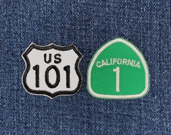 Highway 101 & California Hwy 1 Patch Set: Embroidered Iron-On Badges