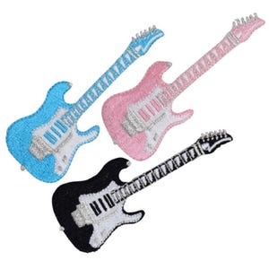 Electric Guitar Applique Patch Set - Musical Instrument Embroidered Badge 3.25&quot; (3-Pack, Iron on)