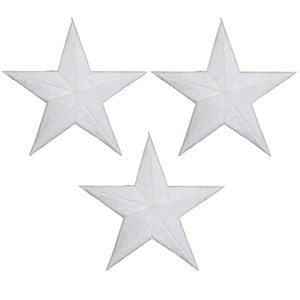 Large White Star Applique Patch - 100% Embroidered Badge 3-1/8&quot; (3-Pack, Iron on)
