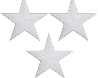 Large White Star Applique Patch - 100% Embroidered Badge 3-1/8" (3-Pack, Iron on)