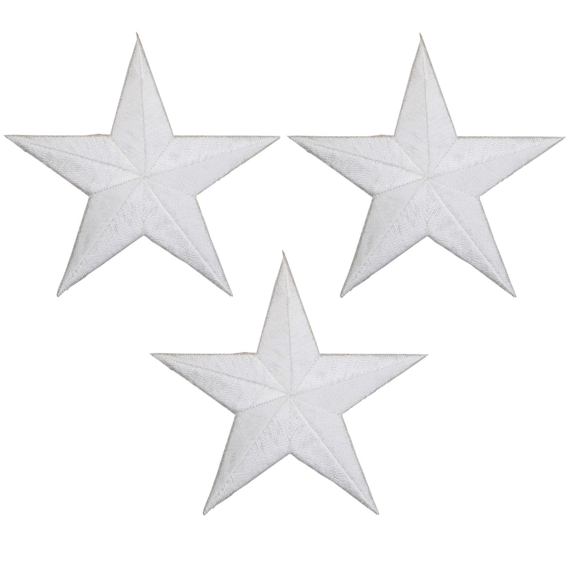 Large White Star Applique Patch - 100% Embroidered Badge 3-1