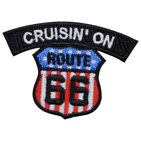 Cruisin' On Route 66 Patch - USA Theme Rt. 66 Biker Badge 2.5" (Iron on)