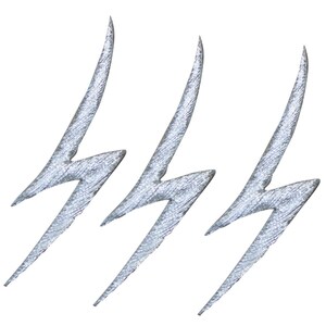 May include: Three silver glitter lightning bolt iron-on patches.