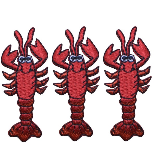 Red Lobster Applique Patch - Crawfish, Seafood Badge 2" (3-Pack, Iron on)