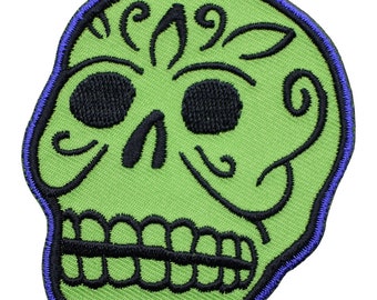 Sugar Skull Applique Patch - Dia de los Muertos, Halloween Badge 2.75" (Iron on)