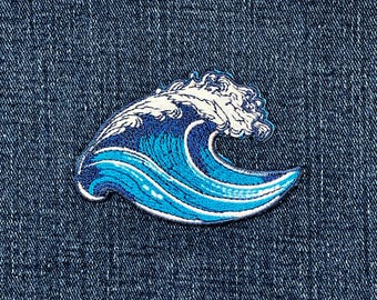 Ocean Wave Patch - Embroidered Beach Sea Water Surfing Badge 2-7/8" (Iron On)